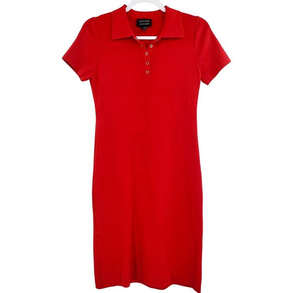 Spenser Jeremy Dresses & Skirts - VTG Spenser Jeremy Red Short Sleeve Collared T-Shirt Midi Dress Women’s Size S
